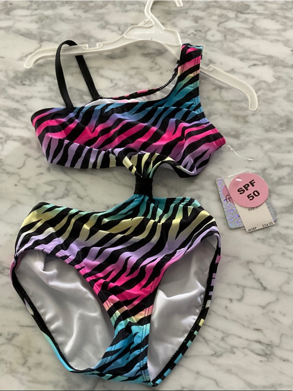 Freestyle Multicolor Zebra-Stripe One-Shoulder Kids Bikini